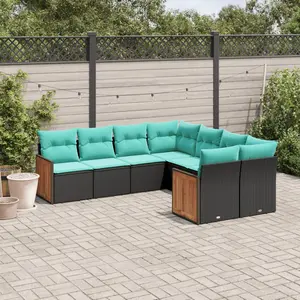 vidaXL Salon de jardin 8 pcs avec coussins noir résine tressée pas cher