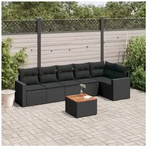 vidaXL Salon de jardin 7 pcs avec coussins noir résine tressée pas cher