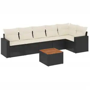 vidaXL Salon de jardin 7 pcs avec coussins noir résine tressée pas cher