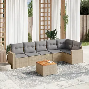 vidaXL Salon de jardin avec coussins 7 pcs beige résine tressée pas cher
