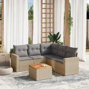 vidaXL Salon de jardin avec coussins 6 pcs beige résine tressée pas cher