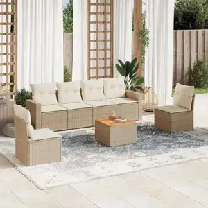 vidaXL Salon de jardin avec coussins 7 pcs beige résine tressée pas cher
