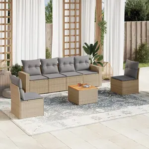 vidaXL Salon de jardin avec coussins 7 pcs beige résine tressée pas cher