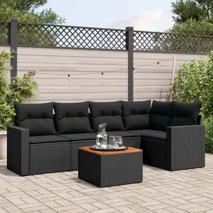 vidaXL Salon de jardin 6 pcs avec coussins noir résine tressée pas cher