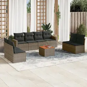 vidaXL Salon de jardin 9 pcs avec coussins gris résine tressée pas cher