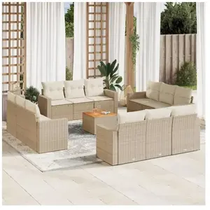 vidaXL Salon de jardin avec coussins 13 pcs beige résine tressée pas cher