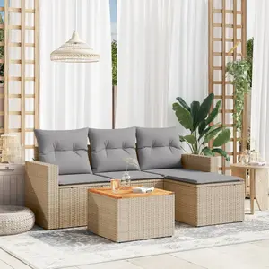 vidaXL Salon de jardin avec coussins 5 pcs beige résine tressée pas cher