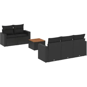 vidaXL Salon de jardin 6 pcs avec coussins noir résine tressée pas cher