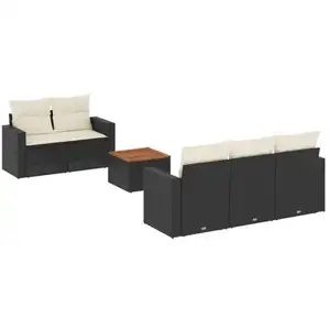 vidaXL Salon de jardin 6 pcs avec coussins noir résine tressée pas cher