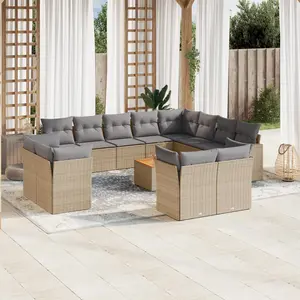 vidaXL Salon de jardin avec coussins 13 pcs beige résine tressée pas cher