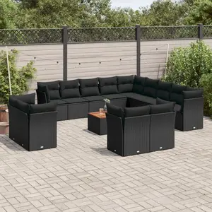 vidaXL Salon de jardin avec coussins 14 pcs noir résine tressée pas cher
