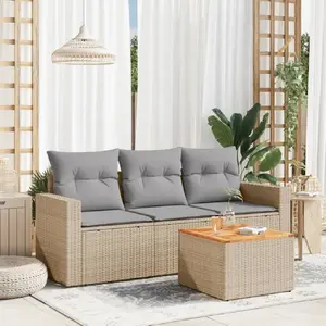 vidaXL Salon de jardin avec coussins 4 pcs beige résine tressée pas cher