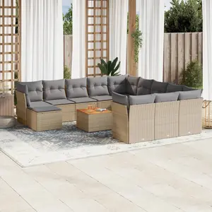 vidaXL Salon de jardin avec coussins 13 pcs beige résine tressée pas cher