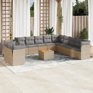 vidaXL Salon de jardin avec coussins 12 pcs beige résine tressée pas cher
