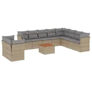 vidaXL Salon de jardin 11 pcs avec coussins beige résine tressée pas cher