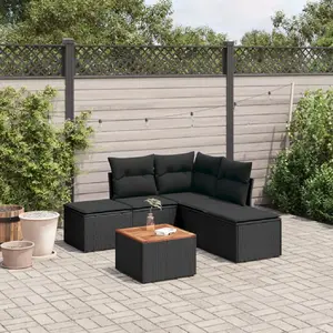 vidaXL Salon de jardin 6 pcs avec coussins noir résine tressée pas cher
