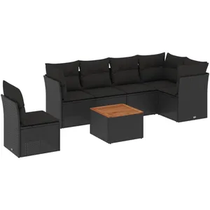 vidaXL Salon de jardin 7 pcs avec coussins noir résine tressée pas cher