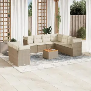 vidaXL Salon de jardin avec coussins 10 pcs beige résine tressée pas cher
