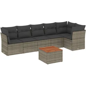 vidaXL Salon de jardin avec coussins 7 pcs gris résine tressée pas cher