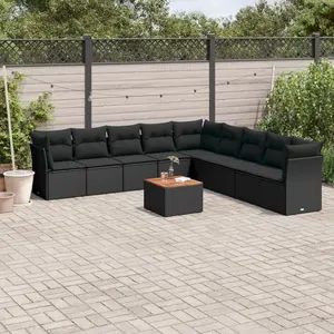 vidaXL Salon de jardin 10 pcs avec coussins noir résine tressée pas cher