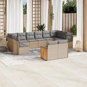 vidaXL Salon de jardin avec coussins 12 pcs beige résine tressée pas cher