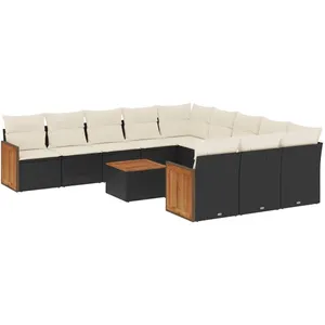 vidaXL Salon de jardin 12 pcs avec coussins noir résine tressée pas cher
