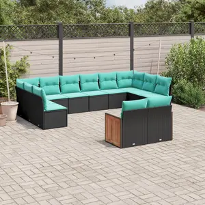 vidaXL Salon de jardin avec coussins 12 pcs noir résine tressée pas cher