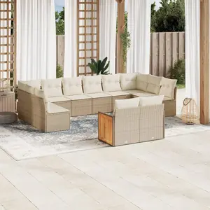 vidaXL Salon de jardin avec coussins 12 pcs beige résine tressée pas cher