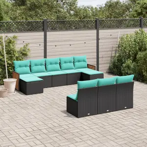 Comparateur de prix : vidaXL Salon de jardin 10 pcs avec coussins noir résine tressée