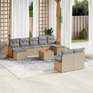 vidaXL Salon de jardin avec coussins 10 pcs beige résine tressée pas cher