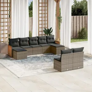 vidaXL Salon de jardin 9 pcs avec coussins gris résine tressée pas cher