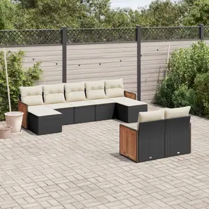 vidaXL Salon de jardin 9 pcs avec coussins noir résine tressée pas cher