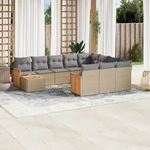 vidaXL Salon de jardin 11 pcs avec coussins beige résine tressée pas cher