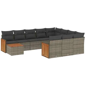 vidaXL Salon de jardin 11 pcs avec coussins gris résine tressée pas cher