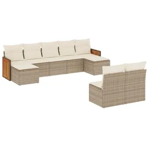 vidaXL Salon de jardin avec coussins 9 pcs beige résine tressée pas cher