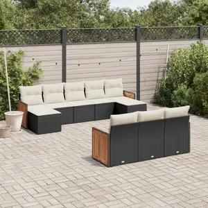 vidaXL Salon de jardin 10 pcs avec coussins noir résine tressée pas cher