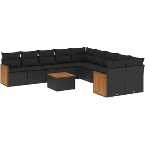 vidaXL Salon de jardin 11 pcs avec coussins noir résine tressée pas cher