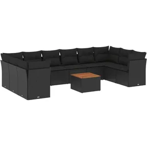 vidaXL Salon de jardin 11 pcs avec coussins noir résine tressée pas cher