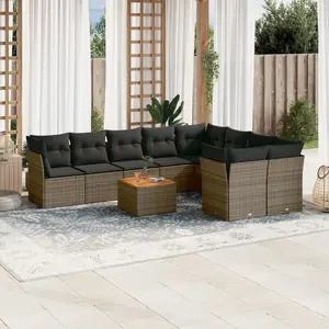 vidaXL Salon de jardin avec coussins 10 pcs gris résine tressée pas cher