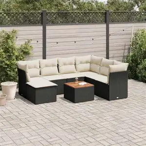 vidaXL Salon de jardin 8 pcs avec coussins noir résine tressée pas cher