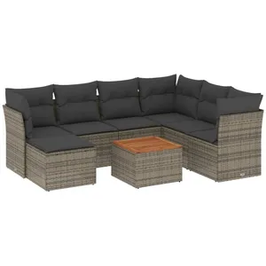 vidaXL Salon de jardin 8 pcs avec coussins gris résine tressée pas cher