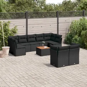 vidaXL Salon de jardin 10 pcs avec coussins noir résine tressée pas cher