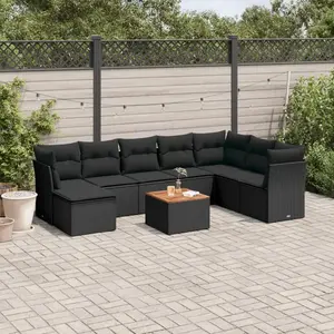 vidaXL Salon de jardin 9 pcs avec coussins noir résine tressée pas cher