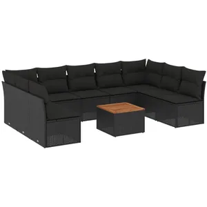 vidaXL Salon de jardin 10 pcs avec coussins noir résine tressée pas cher