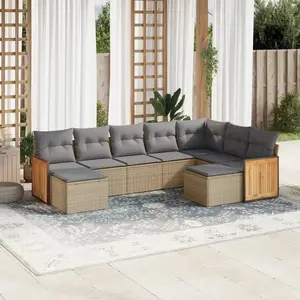 vidaXL Salon de jardin avec coussins 9 pcs beige résine tressée pas cher