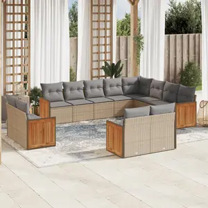 vidaXL Salon de jardin avec coussins 12 pcs beige résine tressée pas cher