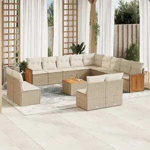 vidaXL Salon de jardin avec coussins 14 pcs beige résine tressée pas cher