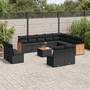 vidaXL Salon de jardin avec coussins 13 pcs noir résine tressée pas cher