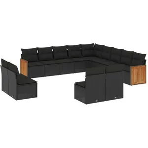 vidaXL Salon de jardin avec coussins 13 pcs noir résine tressée pas cher