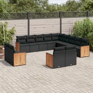vidaXL Salon de jardin avec coussins 13 pcs noir résine tressée pas cher